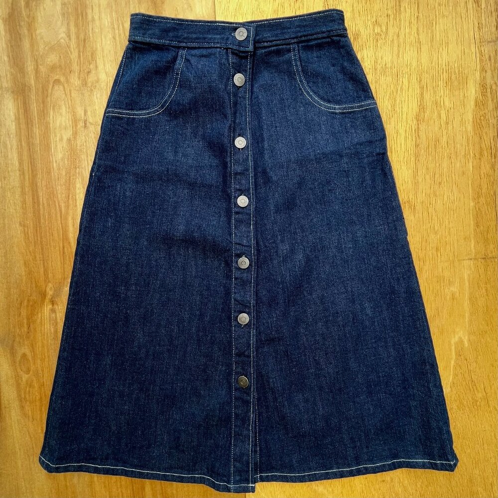 MIH JEANS CALLCOTT A LINE DENIM MIDI SKIRT WOMEN’S sz S Blue Front Buttons